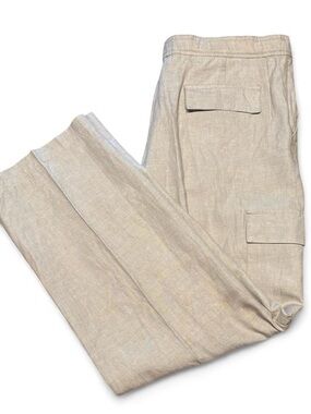 Claiborne Men's 55% Linen 45% Cotton Casual Pants With Drawstring Beige size L